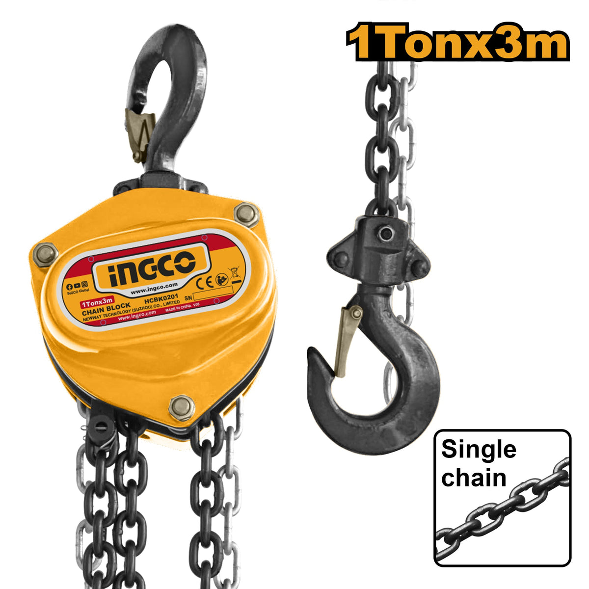 INGCO INDUSTRIAL DUTY CHAIN BLOCK 3M CHAIN Main image