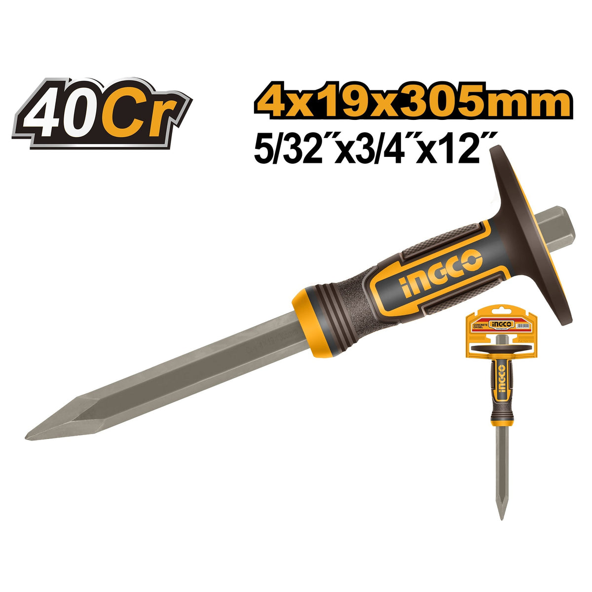 INGCO 40CR. CONCRETE POINTED CHISEL W/GUARD 12" 305X19X4MM HCC830419 Main image