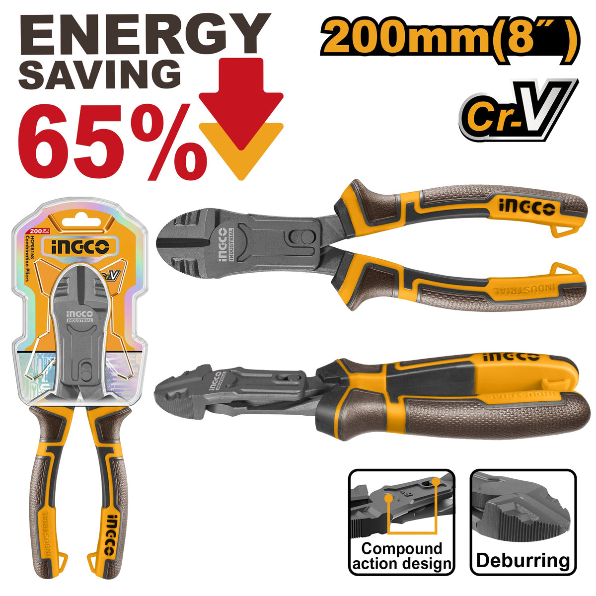INGCO COMPOUND ACTION DIAGONAL CUTTING PLIER 8" 200MM HCDCP58200 Main image