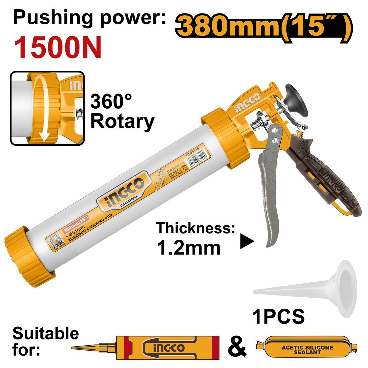 INGCO 15" ALUM PU SEALANT CAULKING GUN HCG0115 Main image