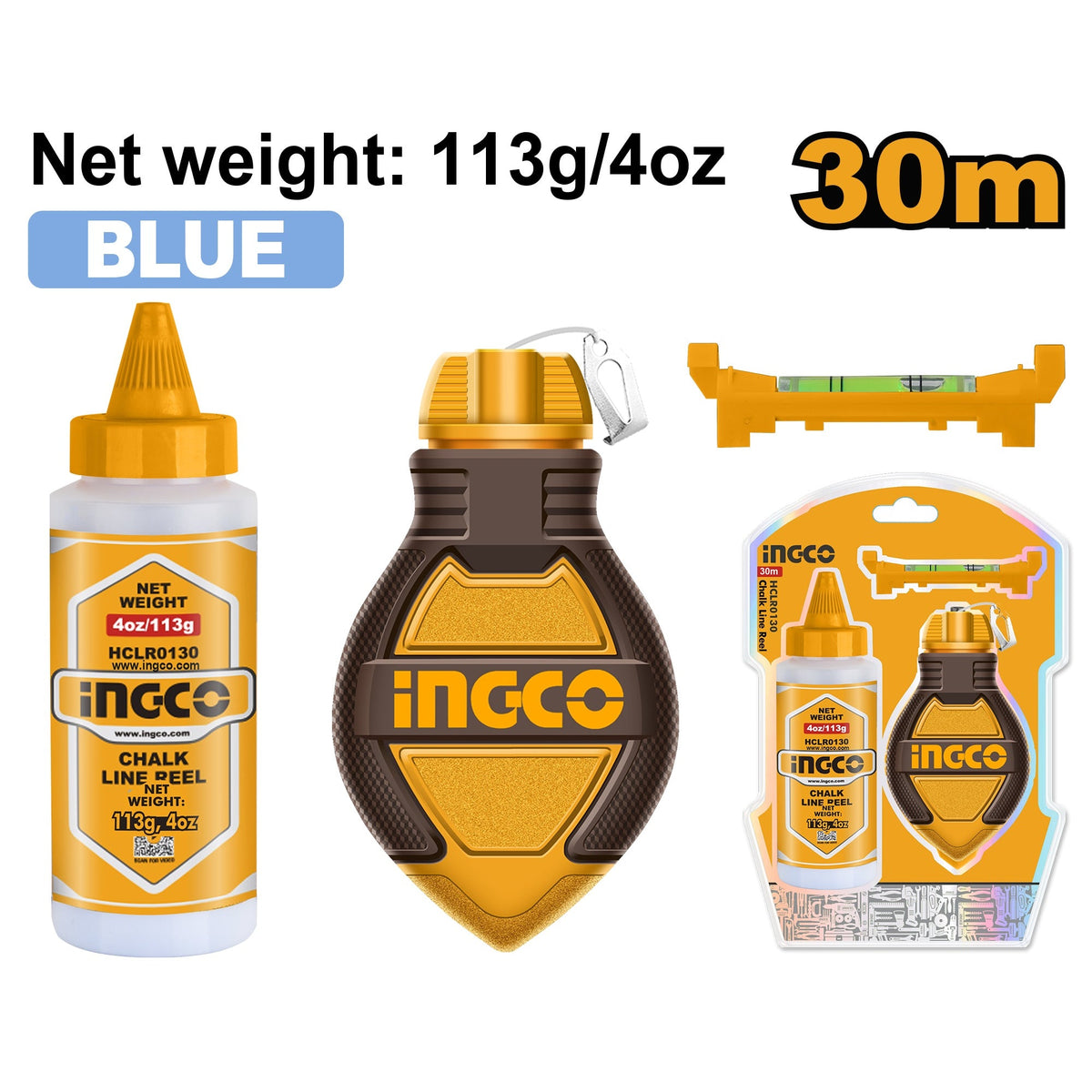 INGCO CHALK LINE REEL 30M + 4OZ BLUE POWDER HCLR0130 Main image