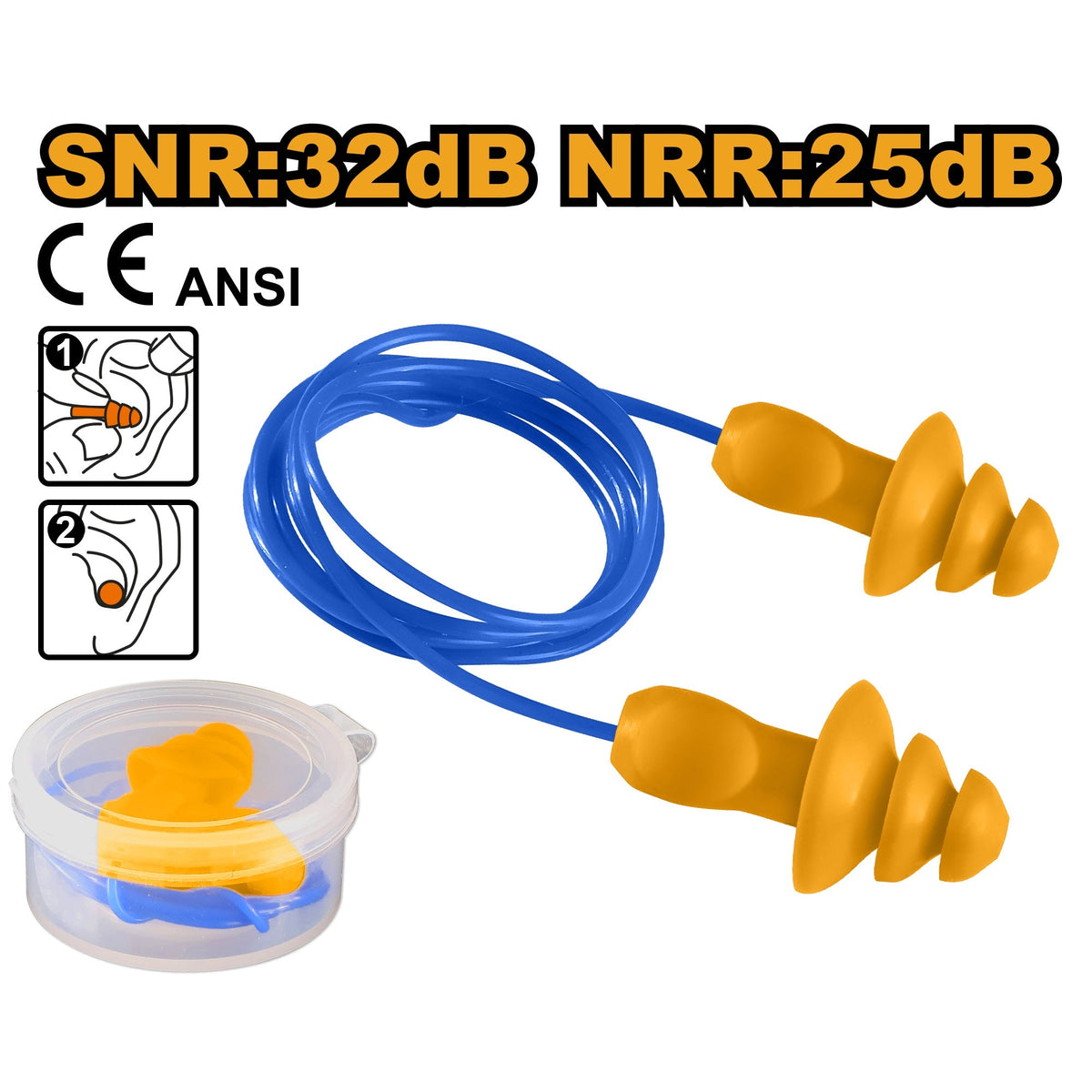 INGCO 3 LAYERS DESIGN EN 352-2:2020 AND ANSI 3.19-1974 EAR PLUG, HEP3225 Main image
