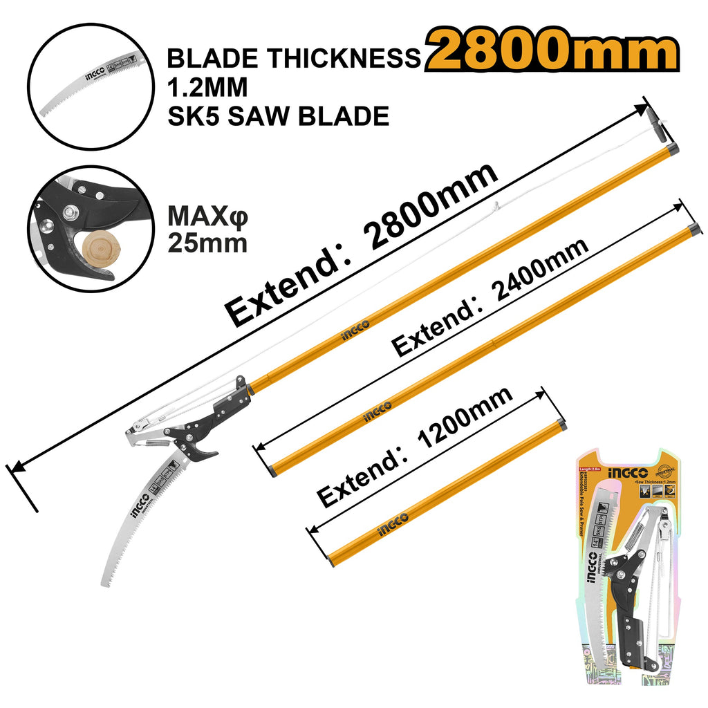 INGCO EXTENDABLE PRUNING CUTTER & POLE SAW MAX. HEIGHT 2.80M HEPS25281