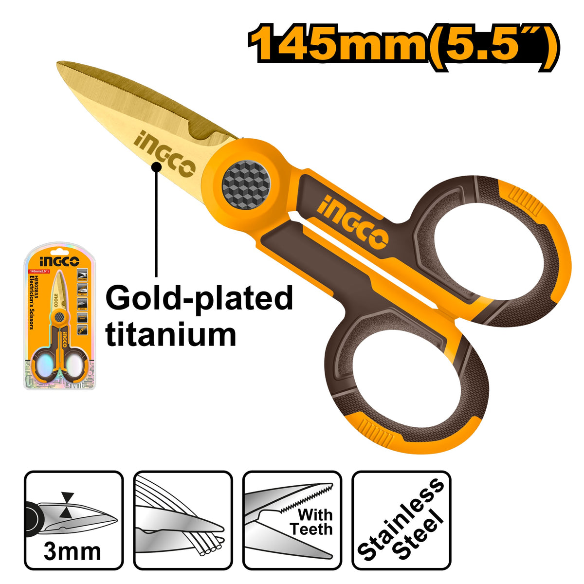 INGCO ELECTRICIAN'S SCISSOR SS BLADE 145MM HES02855 Main image