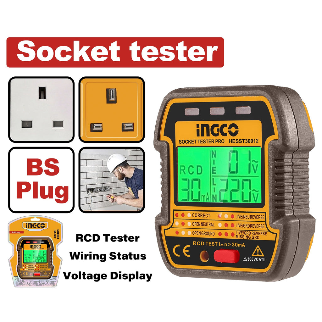 INGCO BRITISH PLUG SOCKET TESTER HESST30012