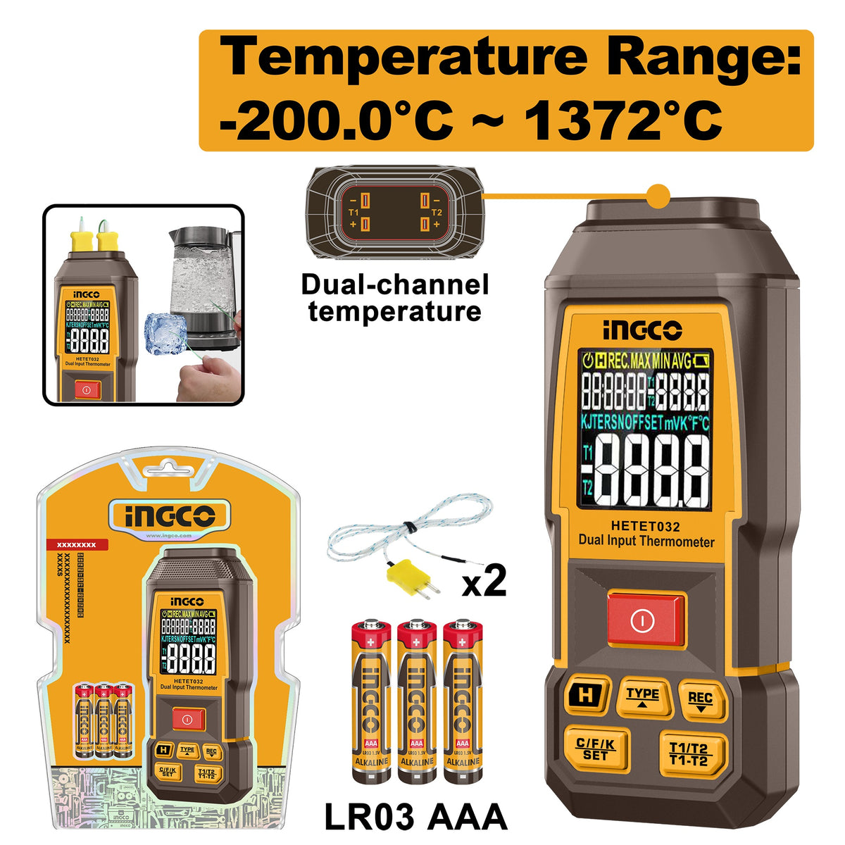 INGCO DIGITAL DUAL PROBE THERMOMETER HETHT032 Main image