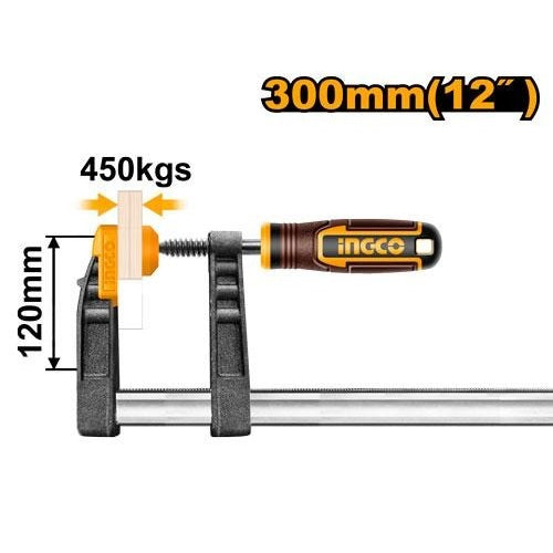 INGCO DEEP THROAT F CLAMP WITH GRIP HANDLE 120 X 300MM HFC021201 Main image