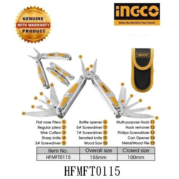 INGCO FOLDABLE MULTI-FUNCTION TOOL W/NYLON BELT POUCH HFMFT0115 Secondary image