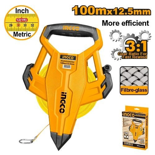 INGCO FIBERGLASS MEASURING TAPE 100M/330FT 12.5MM BLADE WIDTH HFMT83100 Main image