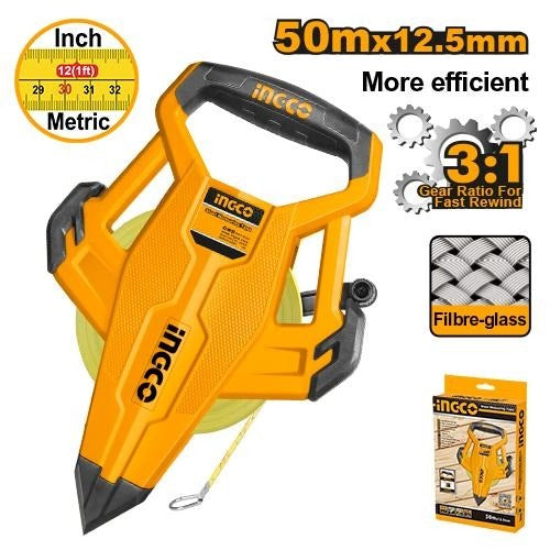 INGCO FIBERGLASS MEASURING TAPE 50M/165FT 12.5MM BLADE WIDTH HFMT8350 Main image
