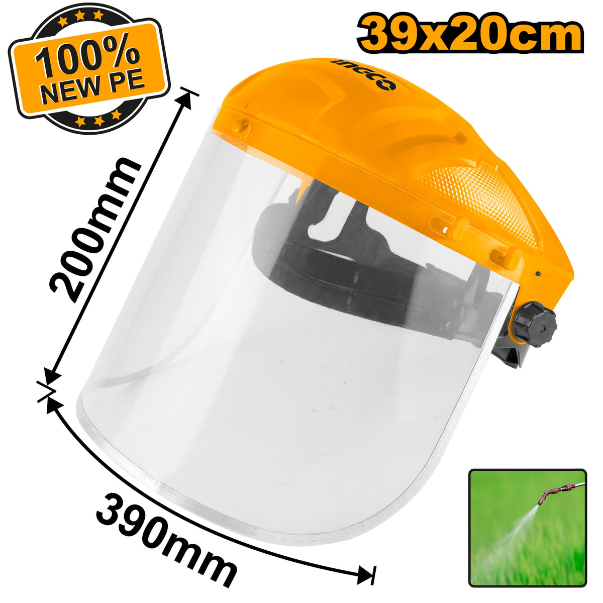 INGCO IMPACT RESISTANT FACE SHIELD ADJUSTABLE HEAD GEAR 390X200MM HFSPC32 Main image