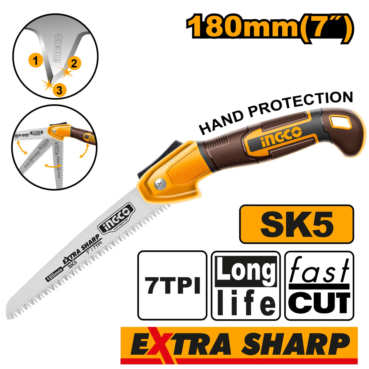 INGCO FAST CUT EXTRA SHARP FOLDING SAW 180MM HFSW1806 Main image
