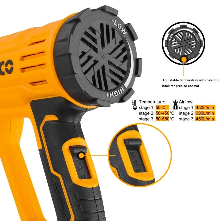INGCO 3 STAGES HEAT GUN 2000W HG200047 Secondary image