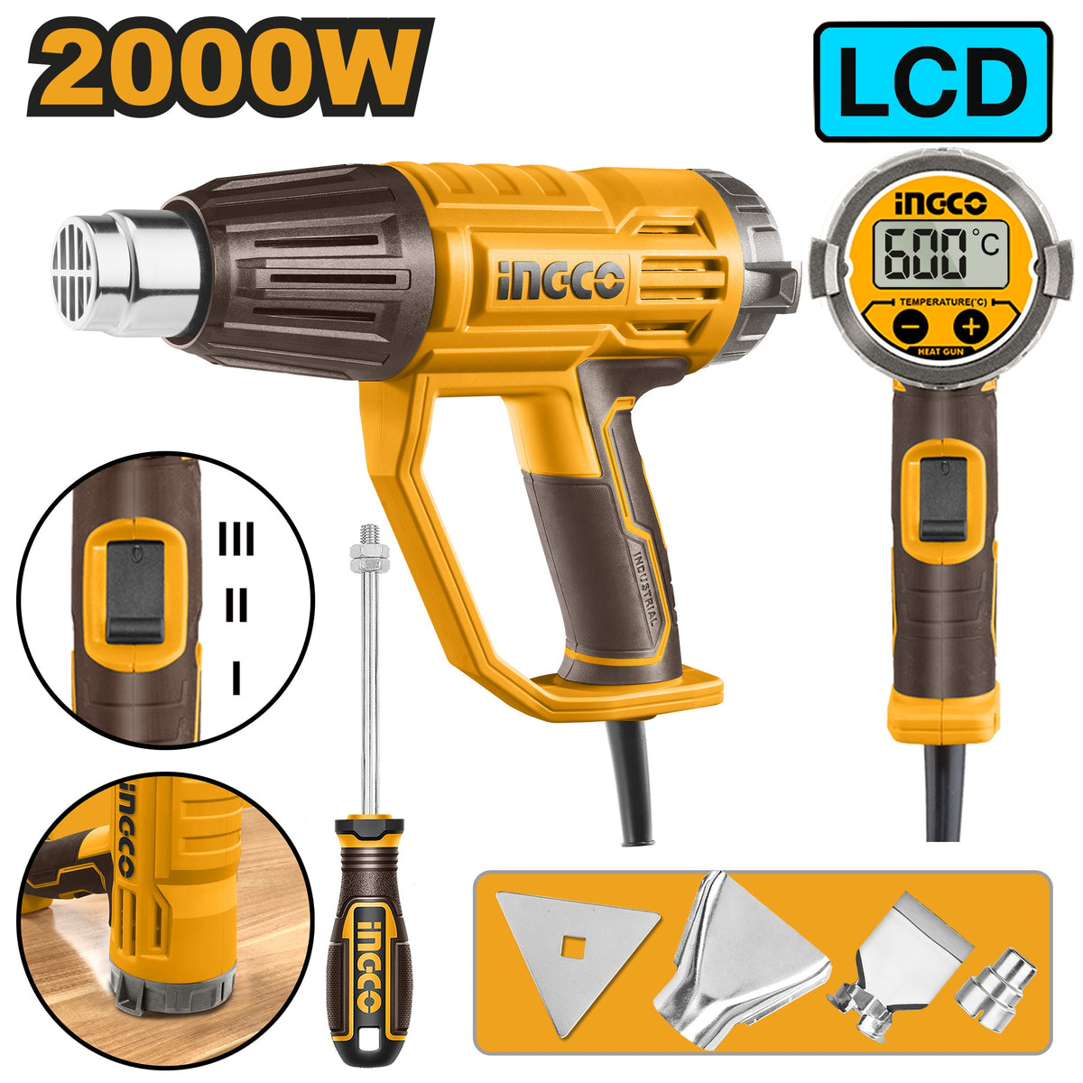 INGCO 3 STAGES HEAT GUN 2000W LCD DISPLAY HG200058 Main image