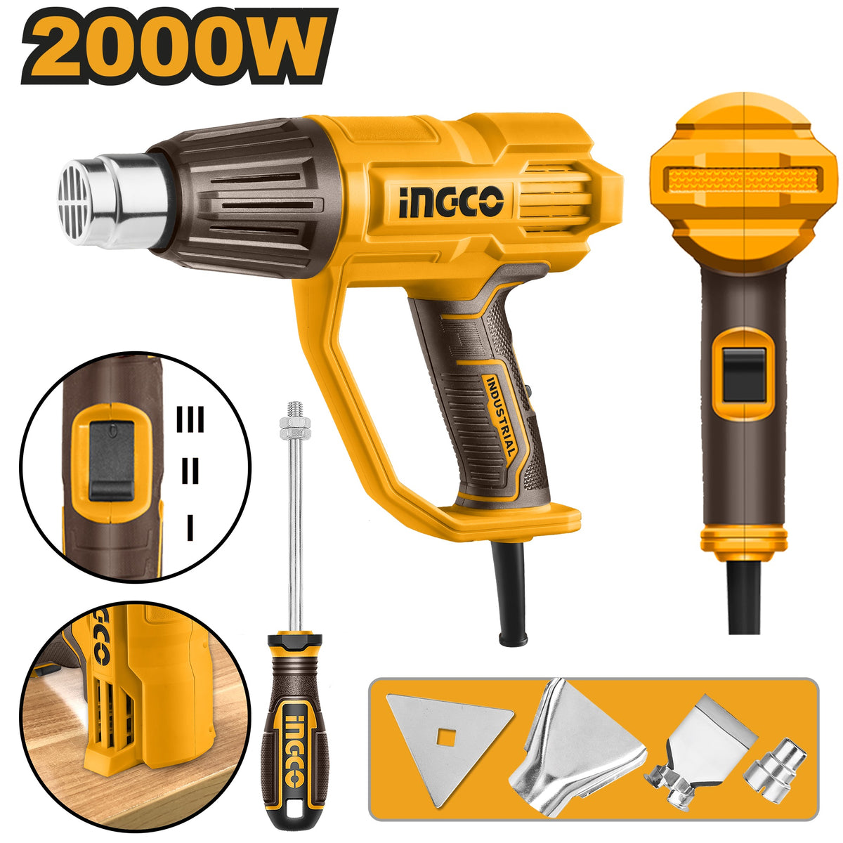 INGCO 3 STAGES HEAT GUN 2000W + TOOL KIT HG200078 Main image