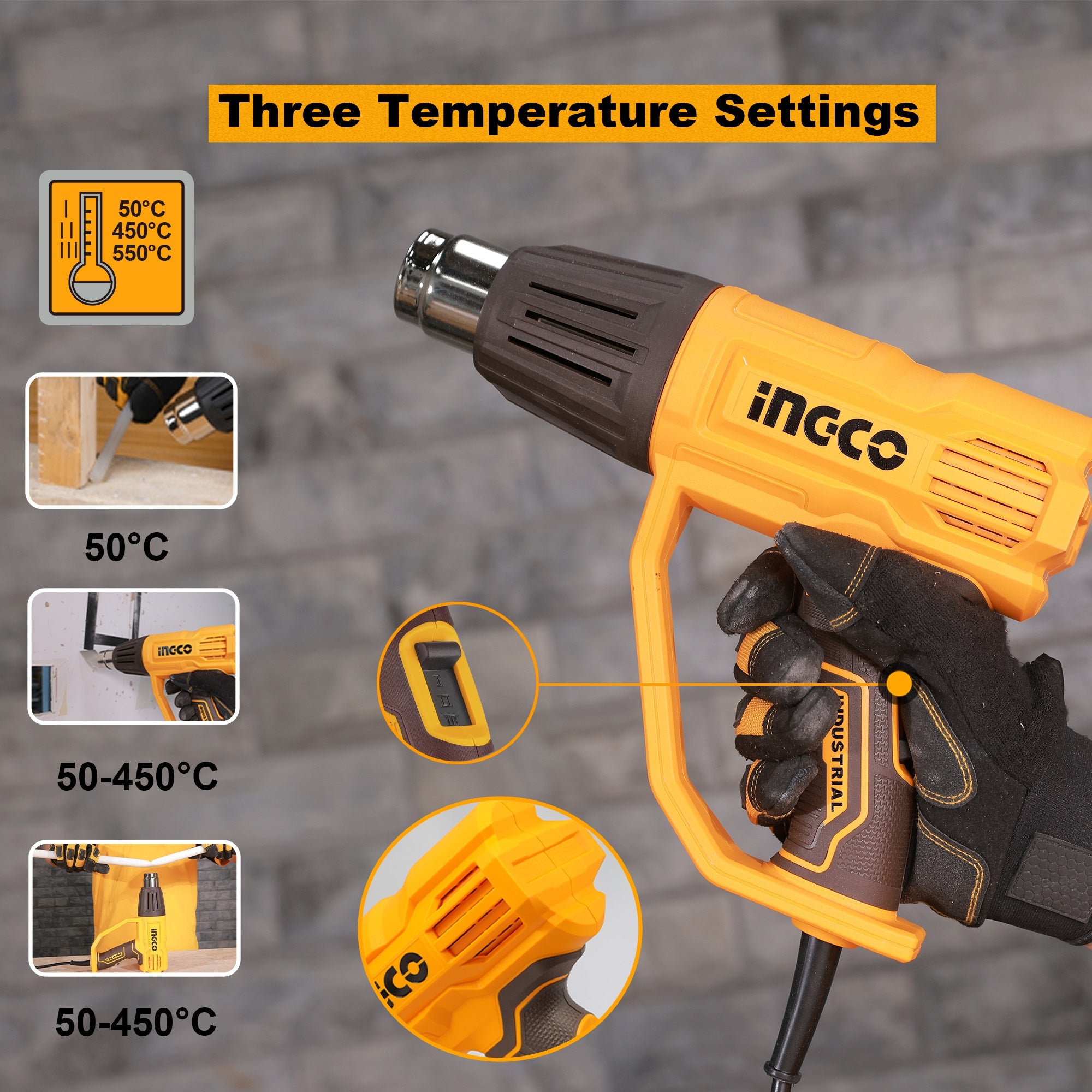INGCO 3 STAGES HEAT GUN 2000W + TOOL KIT HG200078 Secondary image