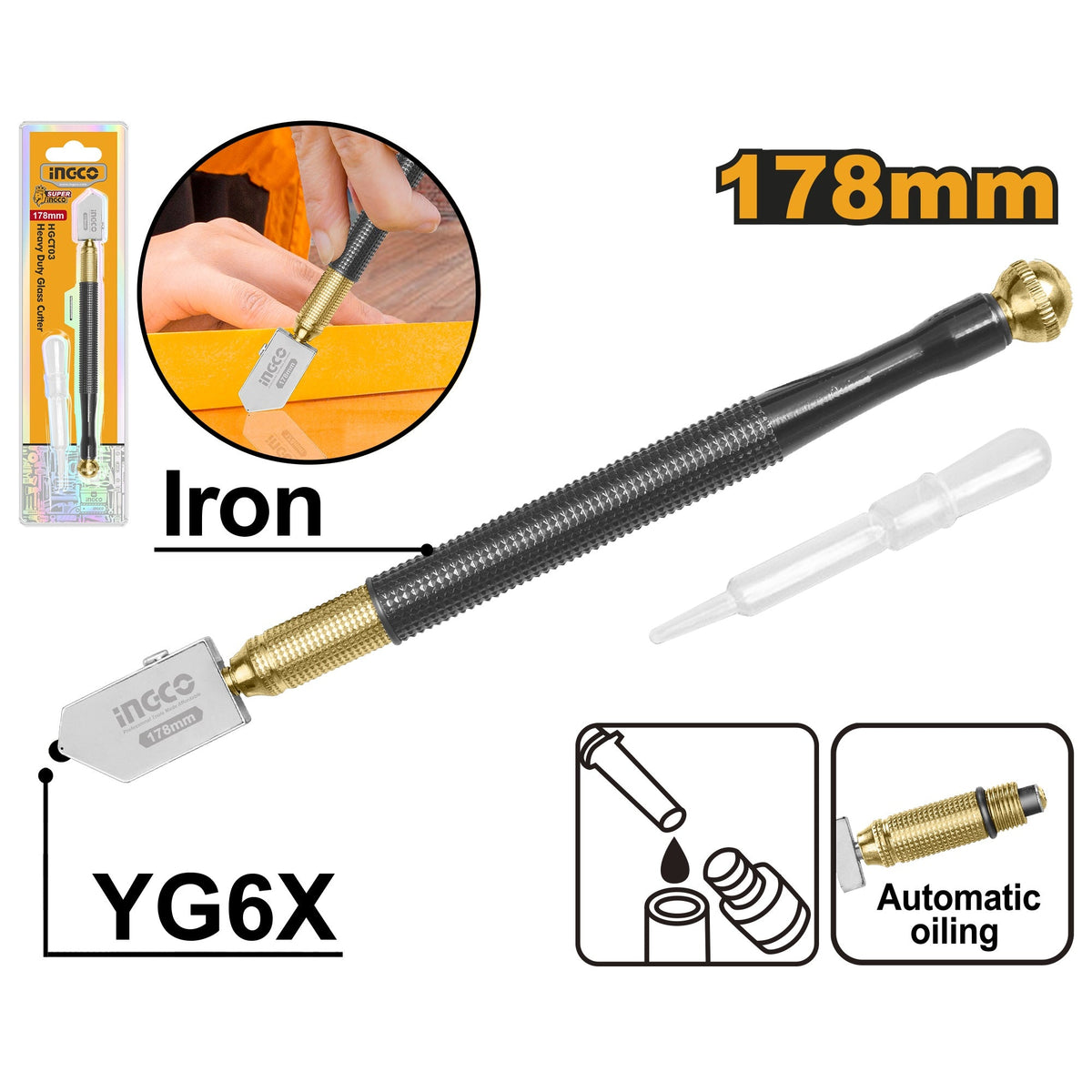 INGCO HEAVY DUTY AUTO OIL FEED GLASS CUTTER HGCT03 Main image