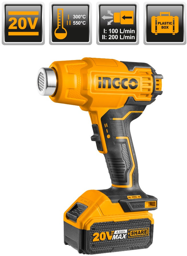 INGCO 20V LI-ION HEAT GUN 300/550°C 1X4.0AH + CHARGER & CASE HGLI20025 Secondary image