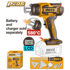 INGCO 20V LI-ION HEAT GUN 300/580°C+TOOLS LCD DISPLAY HGLI2058 (BARE UNIT)