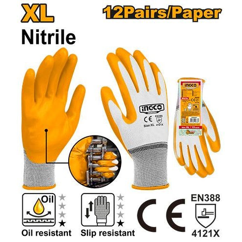 INGCO NITRILE COATED PALM GLOVE 4121X, SIZE XL HGNG04