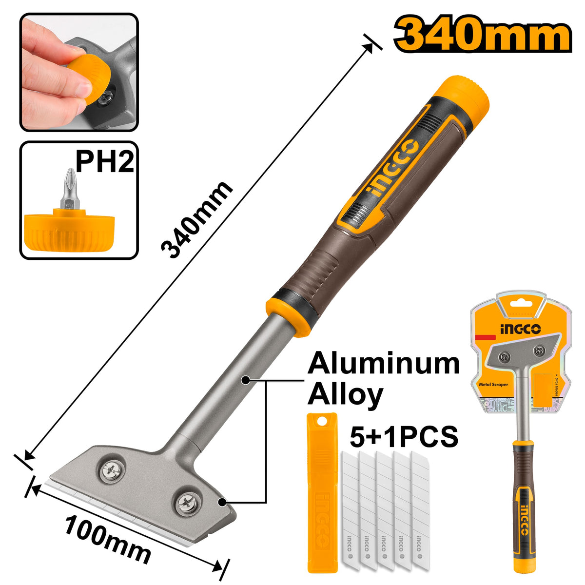 INGCO METAL SCRAPER W/5 BLADES 340MM HGS3088 Main image