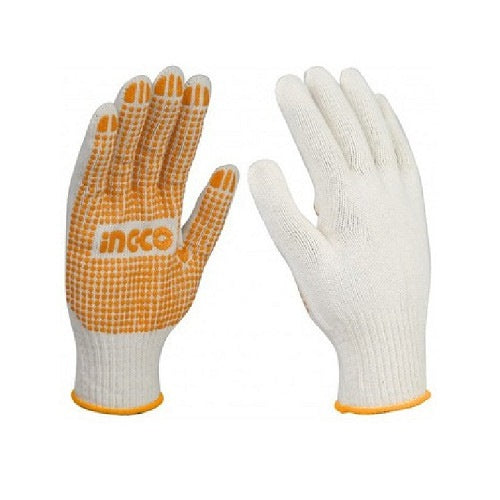 INGCO KNITTED COTTON GLOVES WITH PVC DOTS 58GM/PAIR HGVK05 Main image