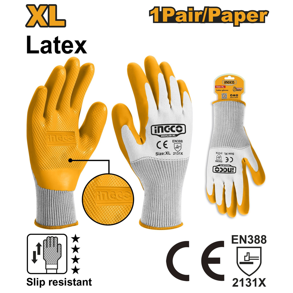 INGCO LATEX & CUT RESISTANCE GLOVE HGVL08-XL Main image