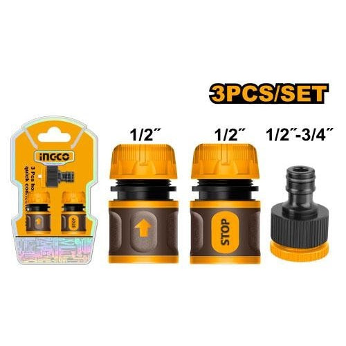 INGCO 3PCS WATER HOSE QUICK CONNECTOR SET HHCS03122