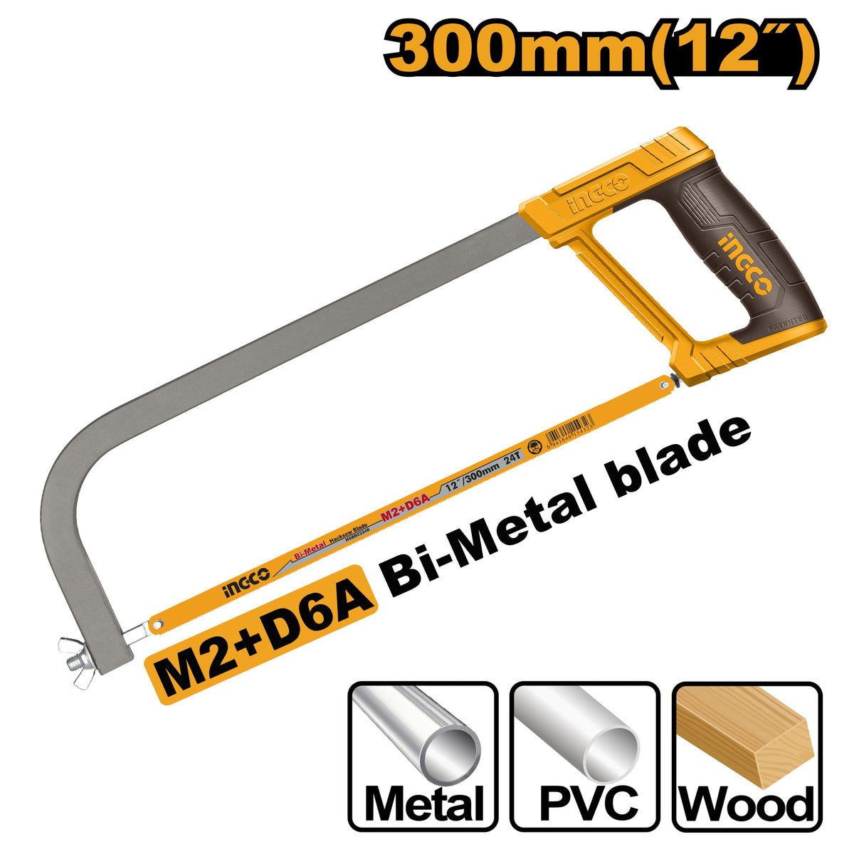 INGCO HACKSAW FRAME WITH SOFT GRIP HANDLE 12" 300MM HHFS3068 Main image