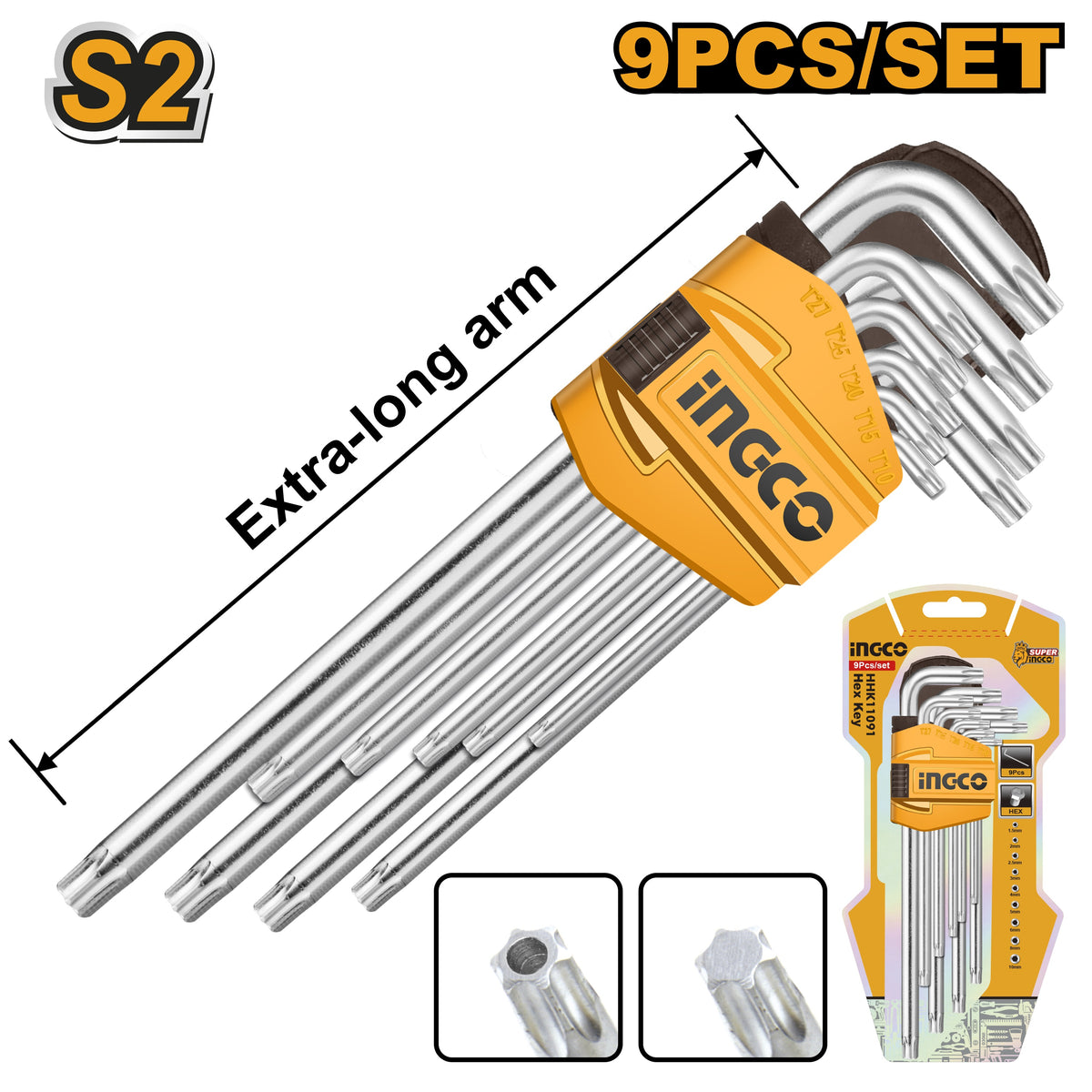INGCO 9 PCS EXTRA LONG TORX KEY SET T10-T50MM HHK13092