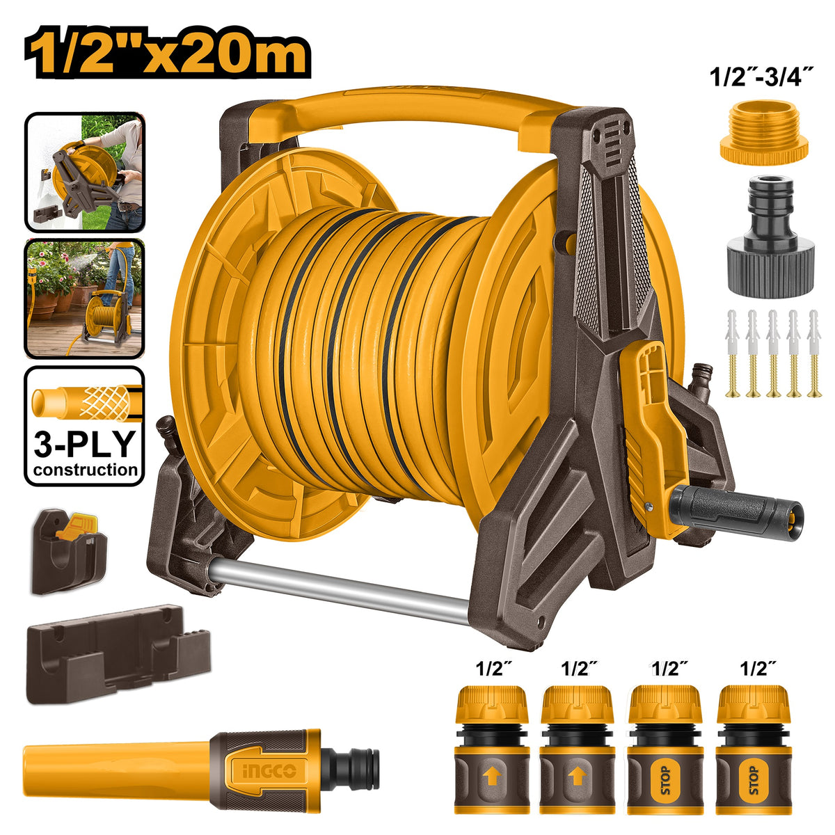INGCO HOSE REEL WITH 20M HOSE & NOZZLE SET HHR20124 Main image