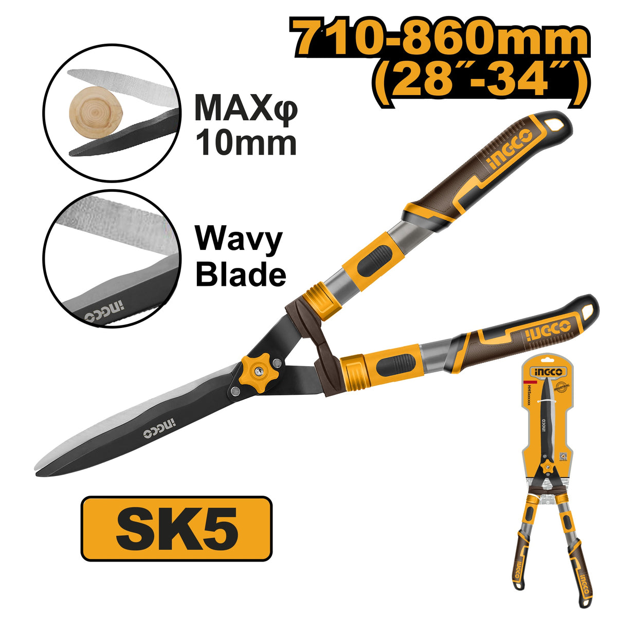 INGCO HEDGE SHEAR TEFLON COATED BLADE TELESCOPIC HANDLE 710-860MM HHS6306 Main image