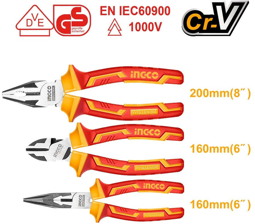 INGCO 3PCS CR.V HIGH VOLTAGE 1000V INSULATION PLIER SET HIKPS28318 Secondary image