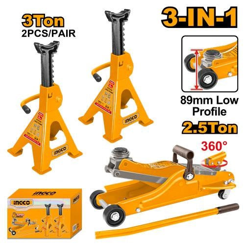 INGCO 2.5 TON FLOOR JACK & 2X3 TON JACK STANDS COMBO SET HJCS2503 Main image