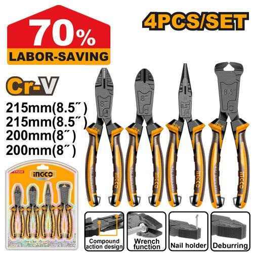 INGCO 4PCS COMPOUND ACTION PLIER SET (70% ENGERGY SAVING) HKCPS5846 Main image
