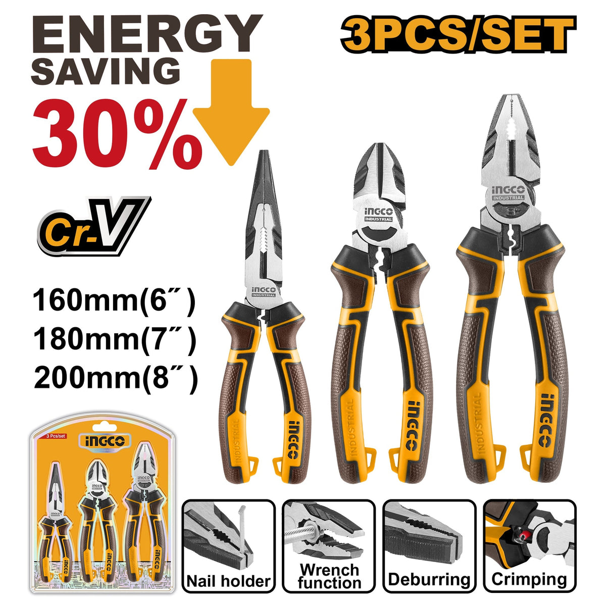INGCO 3PCS HIGH LEVERAGE CR.V PLIER SET HKHLPS2831 Main image