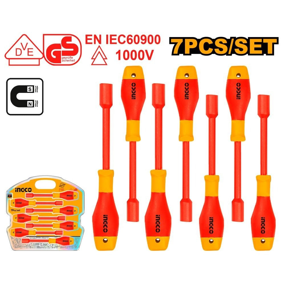 INGCO VDE 7PCS INSULATED NUT SCREWDRIVER SET 6,7.8.9.10.11 &12MM HKISD0701
