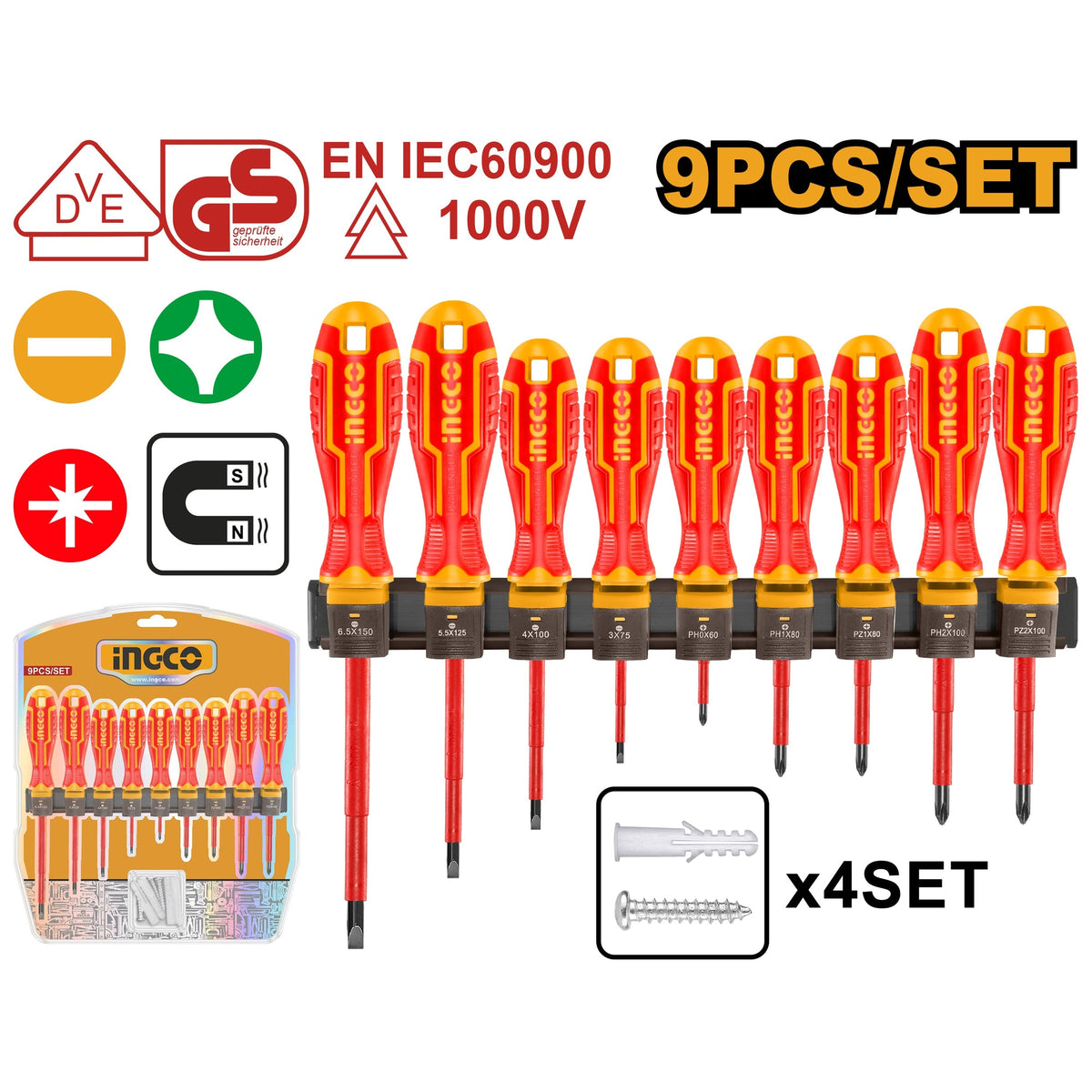 INGCO VDE 9PCS INSULATED SCREWDRIVER SET HKISD0908 Main image