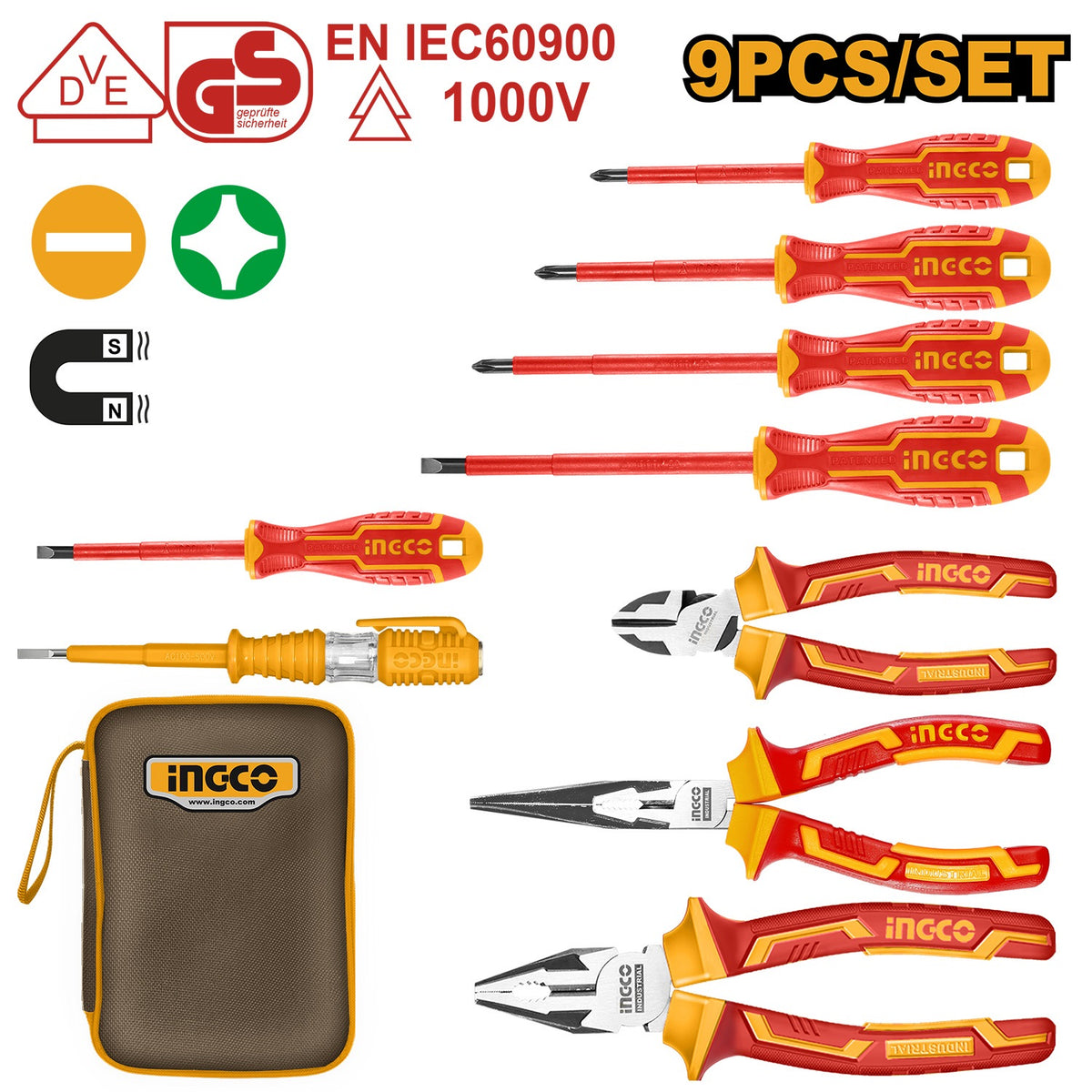 INGCO VDE 9PCS INSULATED HAND TOOL SET HKIST3091