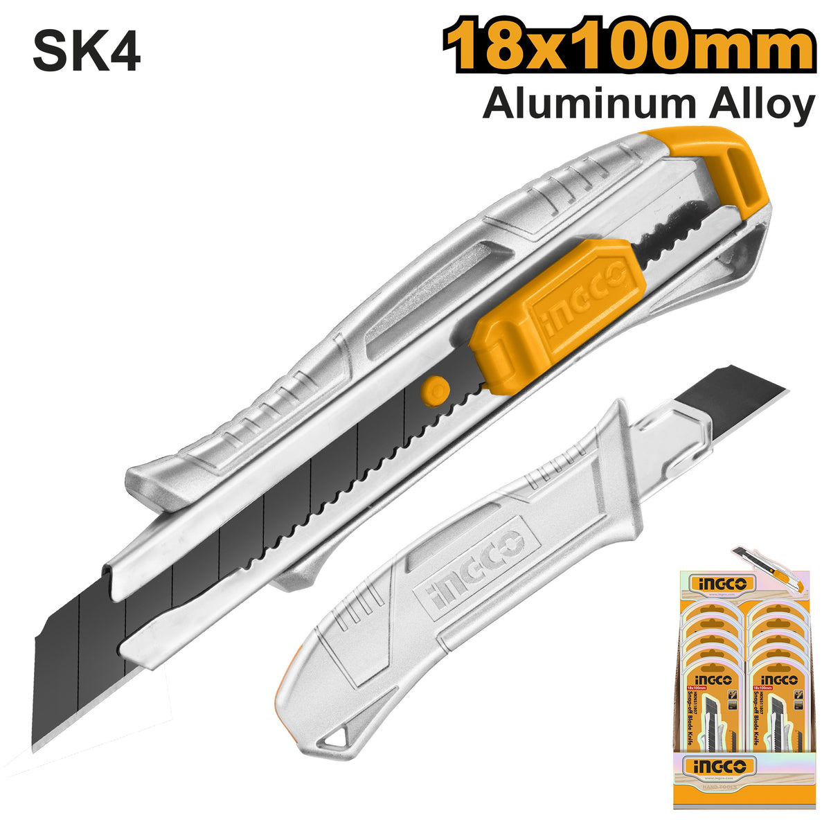 INGCO SNAP OFF BLADE ALUM BODY AUTO LOCK KNIFE 18MM HKNS11807 Main image