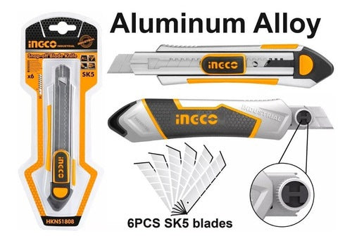 INGCO SNAP OFF BLADE KNIFE W/6 PCS SK5 18MM BLADE HKNS1808 Secondary image