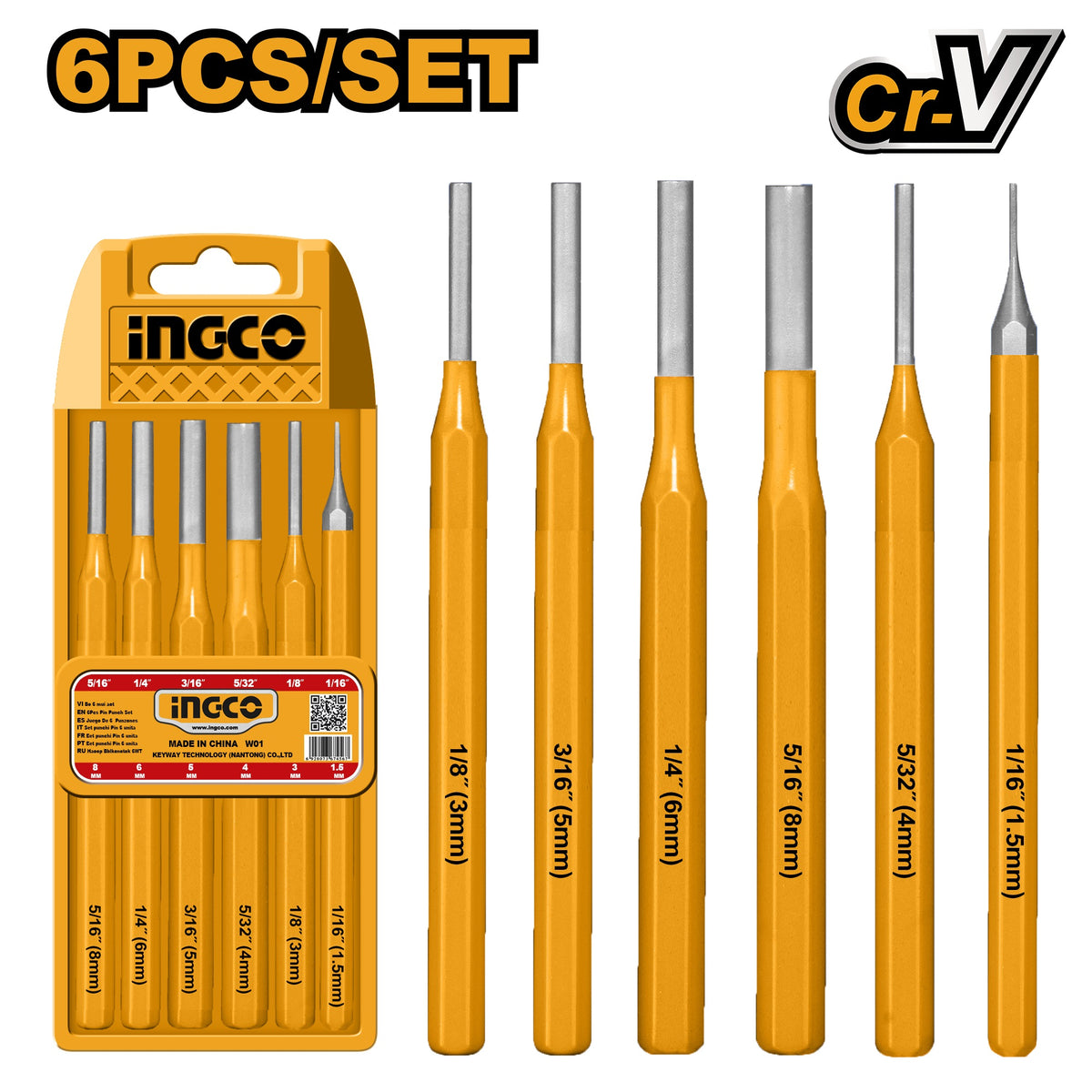 INGCO 6PCS PIN PUNCH 1.5,3.0,4.0,5.0,6.0 & 8.0MM SET HKPP8606 Main image