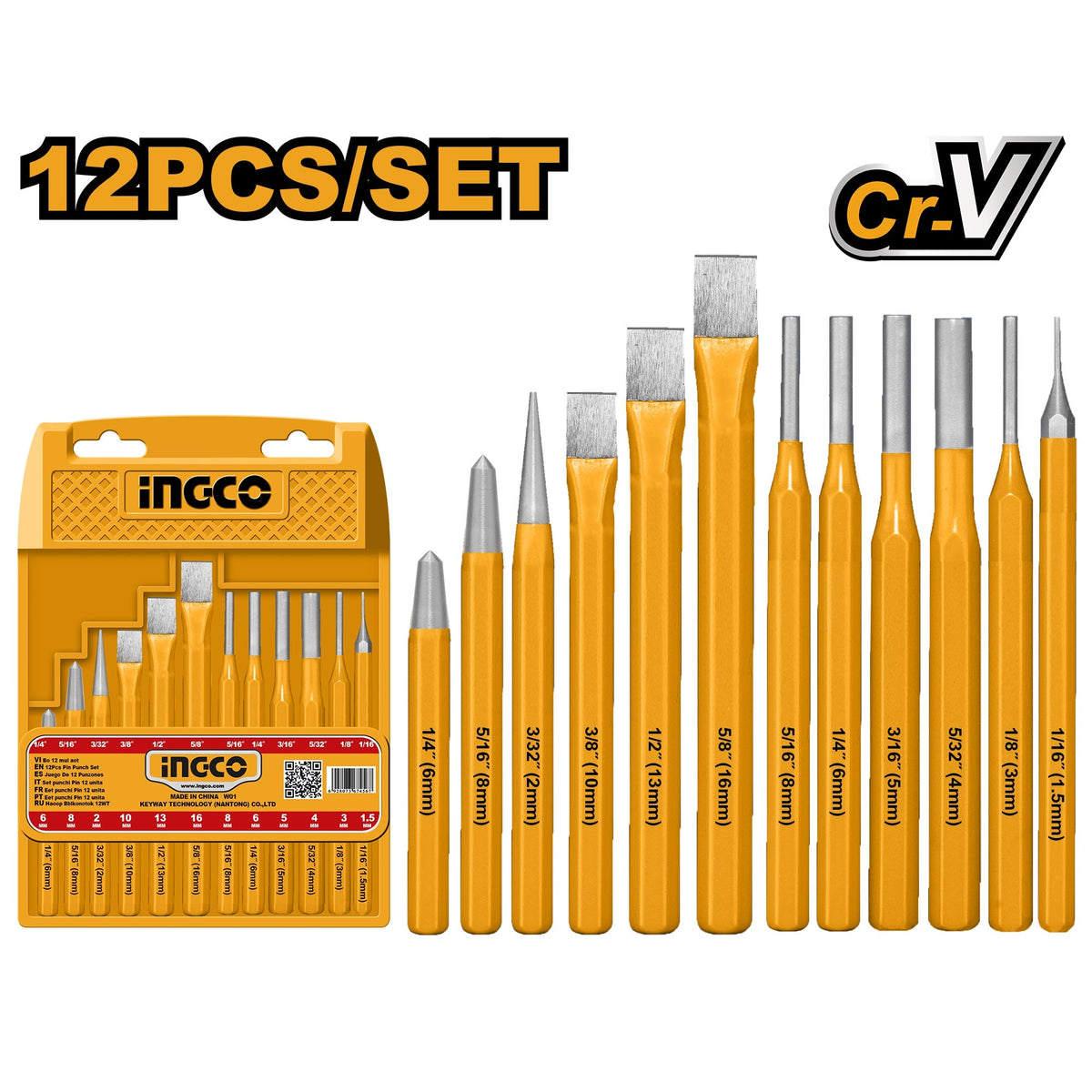 INGCO 12PCS COLD CHISEL & PIN PUNCH SET HKPP8612 Main image