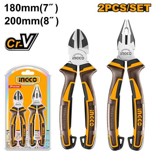 INGCO 2PCS CR.V 7" DIGONAL CUTTER & 8" COMBI PLIER SET HKPS28216
