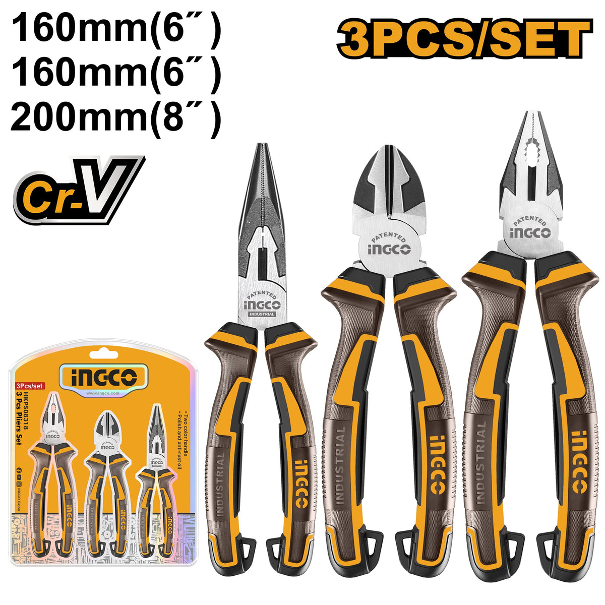 INGCO 3PCS CR.V PLIER SET HKPS28318 Main image