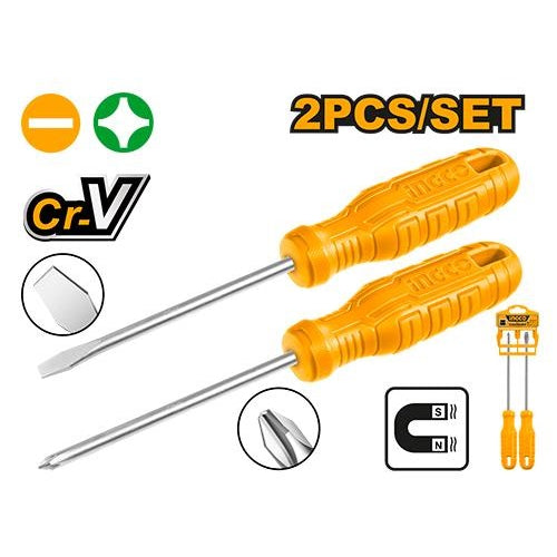 INGCO 2PCS NEW DESIGN HANDLE SCREWDRIVER (-) & (+) 125MM HKSD0258 Main image