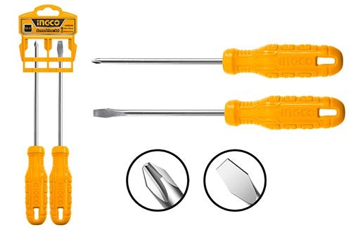 INGCO 2PCS NEW DESIGN HANDLE SCREWDRIVER (-) & (+) 125MM HKSD0258