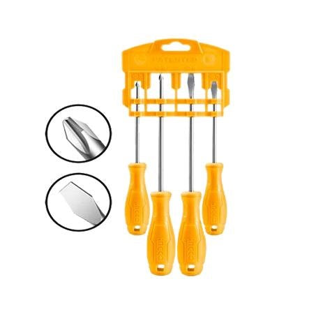 INGCO 4PCS NEW DESIGN HANDLE SCREWDRIVER (-) & (+) 100 &150MM HKSD0458