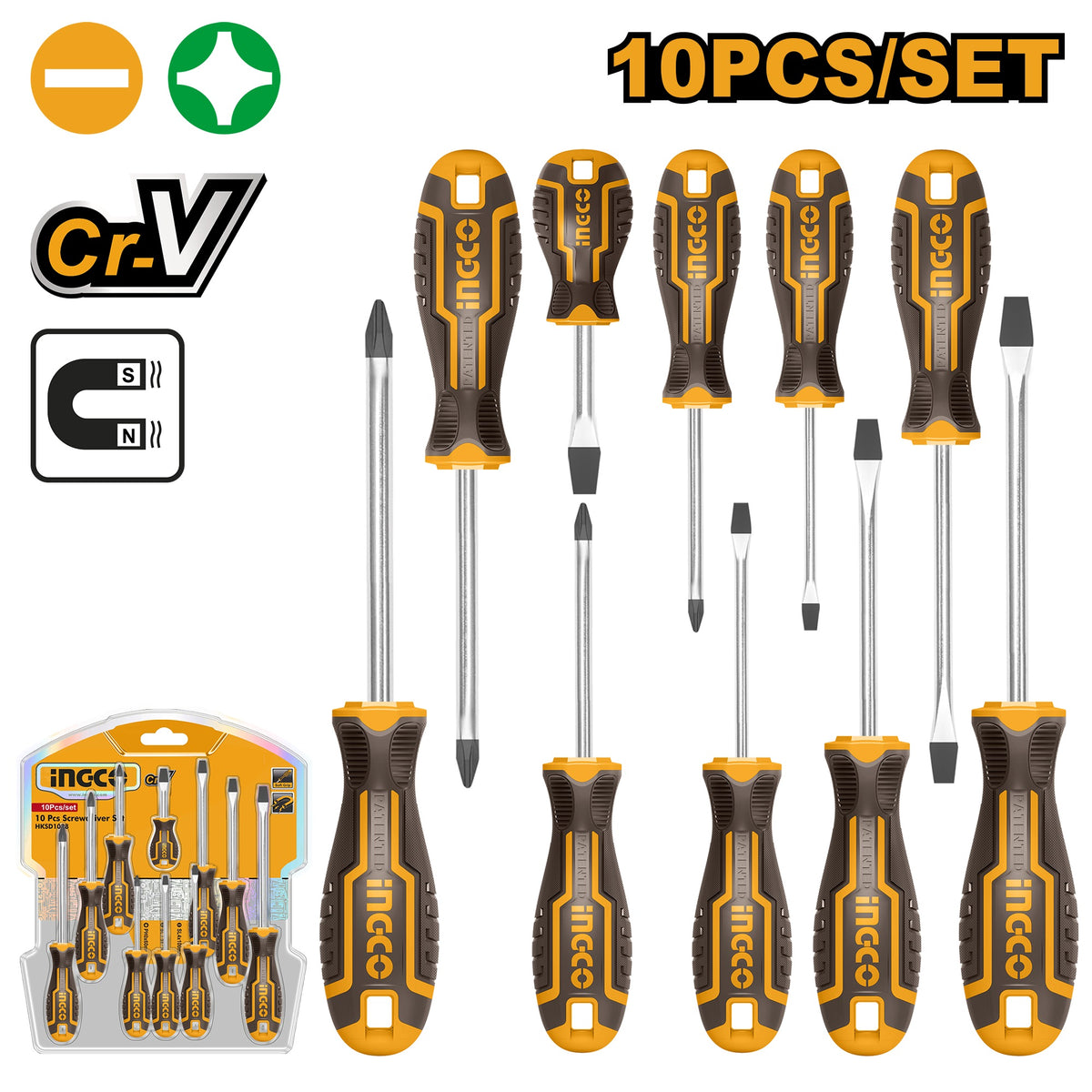 INGCO 10PCS SCREWDRIVER SET 6PCS (-) & 4PCS (+) HKSD1028 Main image