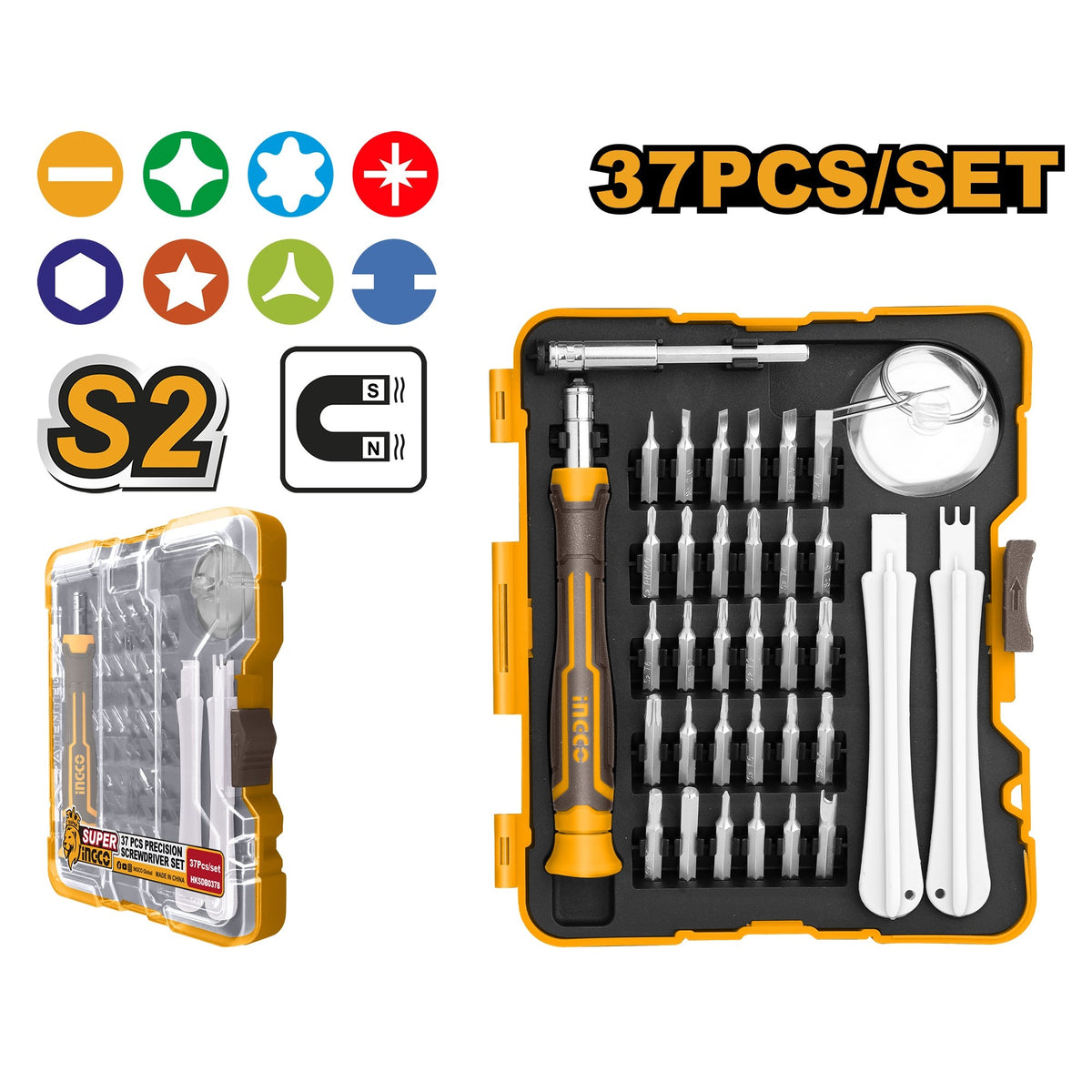 INGCO 37 PCS PRECISION SCREWDRIVER HANDLE & BITS SET HKSDB0378